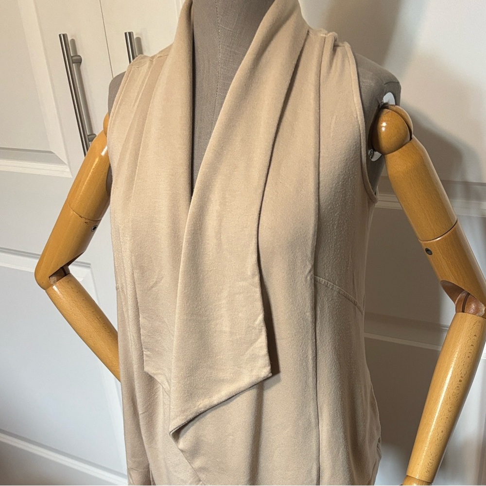 Heather Beige Open-Front Sleeveless Draped Cardigan - Women Sweaters Size Small